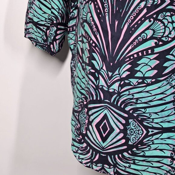 Amanda Uprichard Silk Abstract Paisley Tunic Top 3/4 Sleeve Split Neck Small - Picture 7 of 11